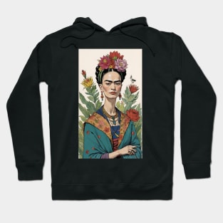 Frida's Floral Dream: Colorful Illustration Hoodie